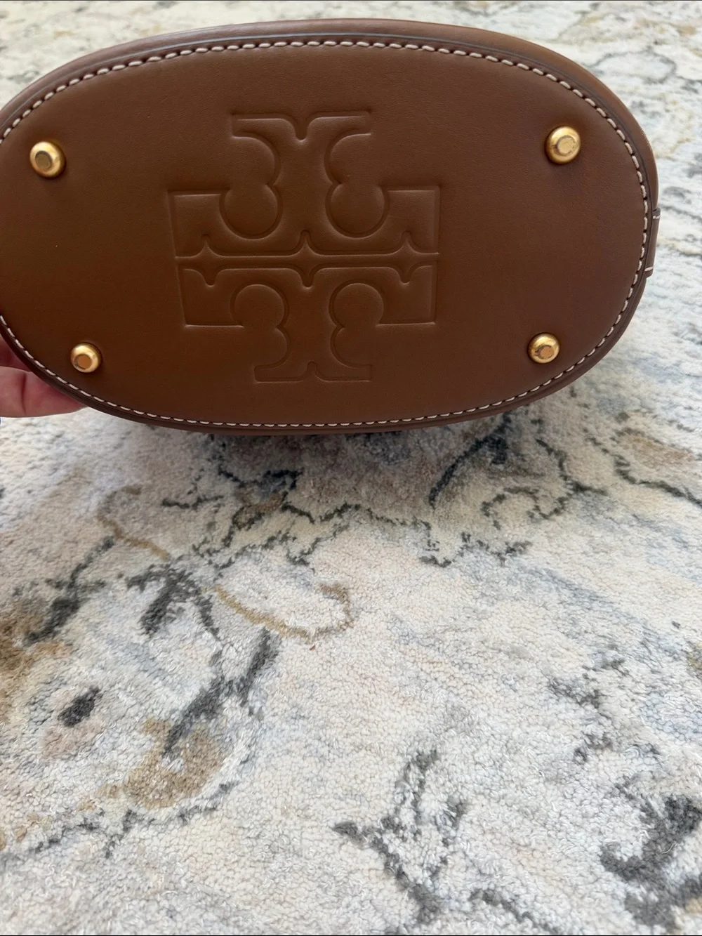 Tory Burch Classic Brown Leather Bucket Bag with Gold Hardware